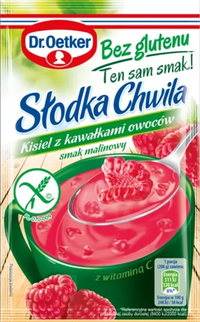 Dr. Oetker Słodka Chwila Kisiel z kawałkami owoców smak malinowy Bez glutenu